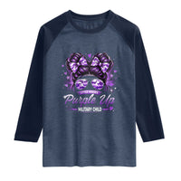 Purple Up Military Child Raglan Shirt Camo Messy Bun Military Kid Month