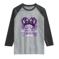 Purple Up Military Child Raglan Shirt Camo Messy Bun Military Kid Month