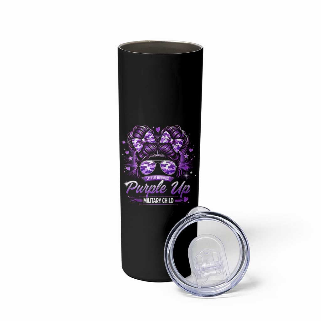Purple Up Military Child Skinny Tumbler Camo Messy Bun Military Kid Month