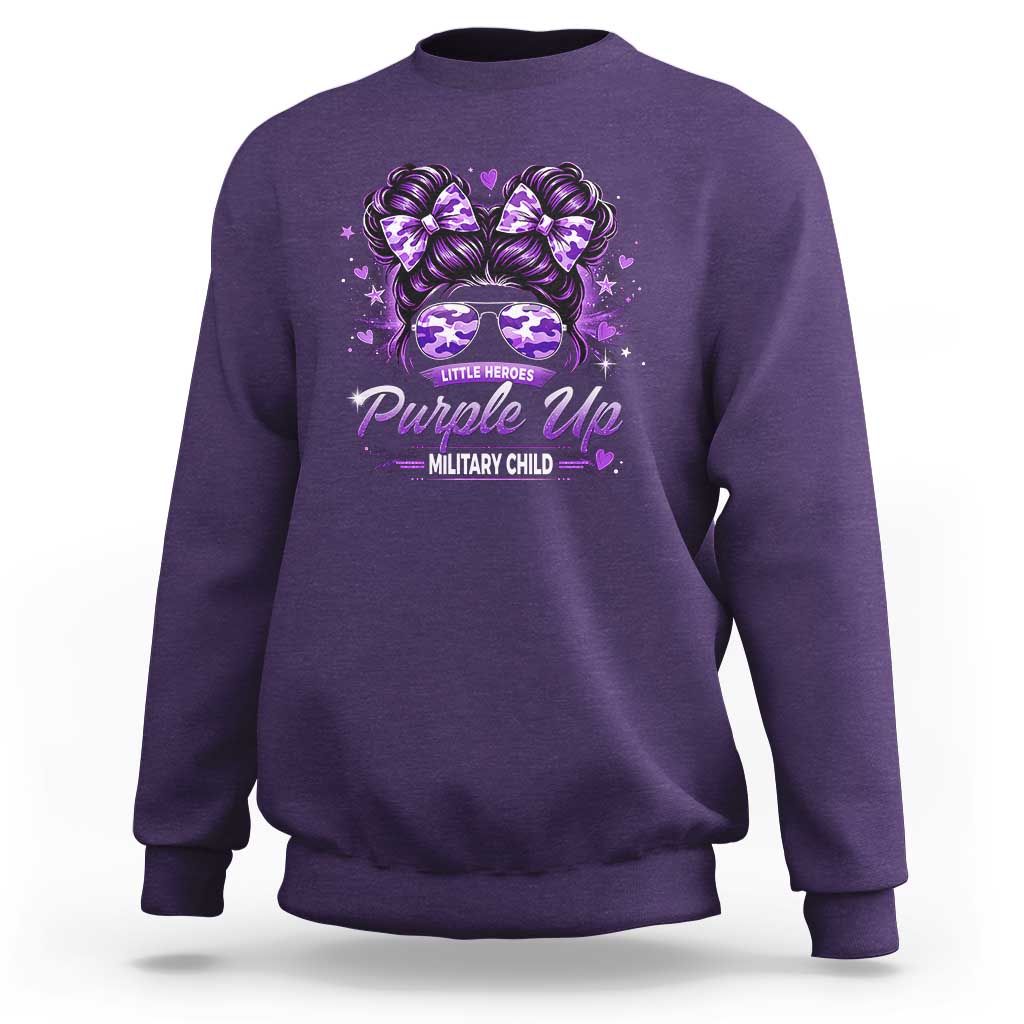 Purple Up Military Child Sweatshirt Camo Messy Bun Military Kid Month