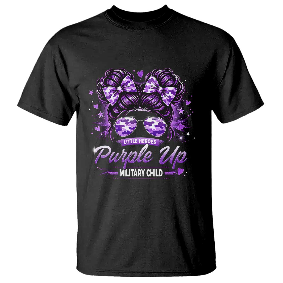 Purple Up Military Child T Shirt Camo Messy Bun Military Kid Month