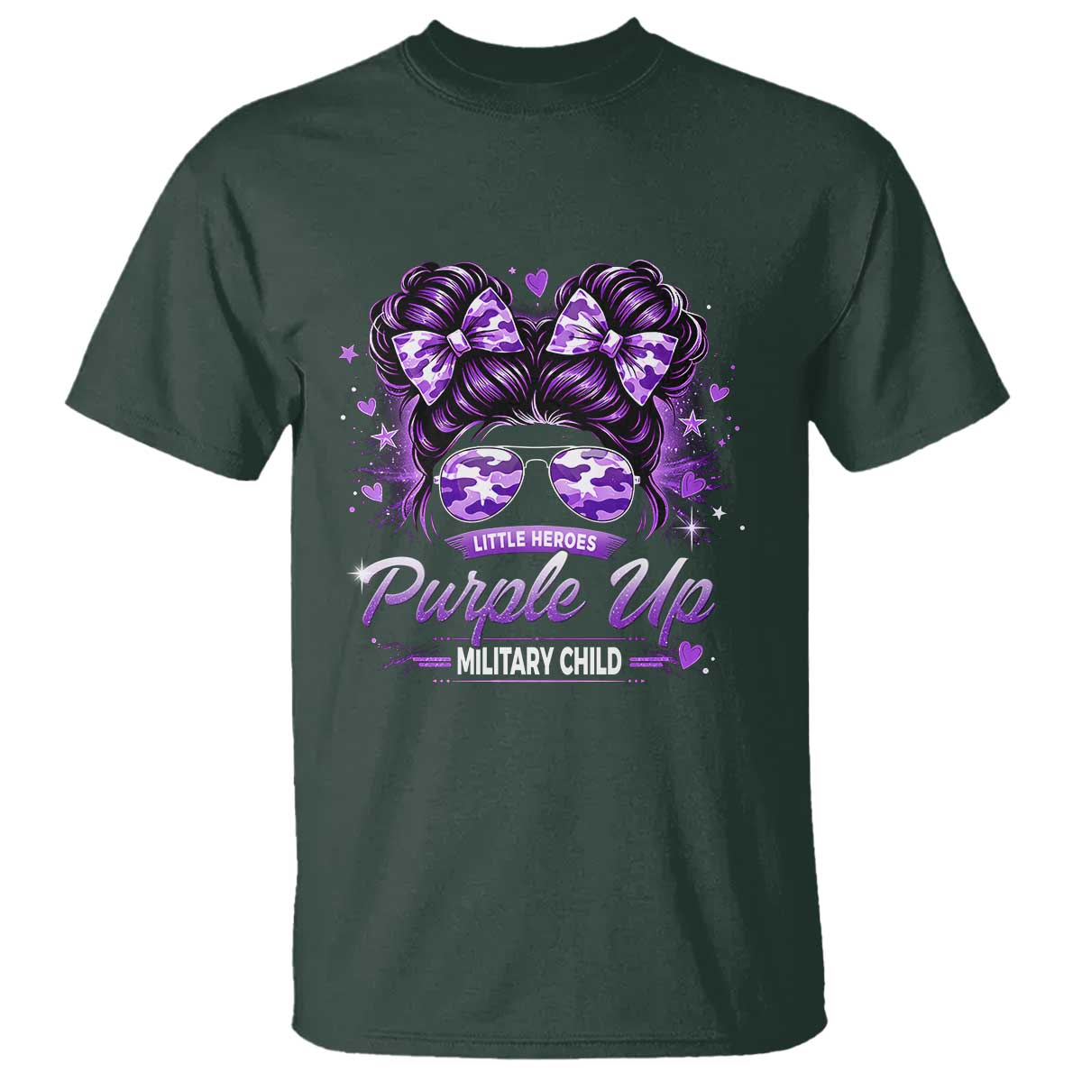 Purple Up Military Child T Shirt Camo Messy Bun Military Kid Month