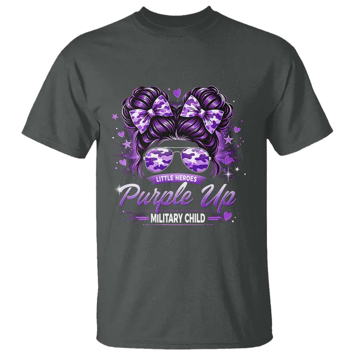 Purple Up Military Child T Shirt Camo Messy Bun Military Kid Month