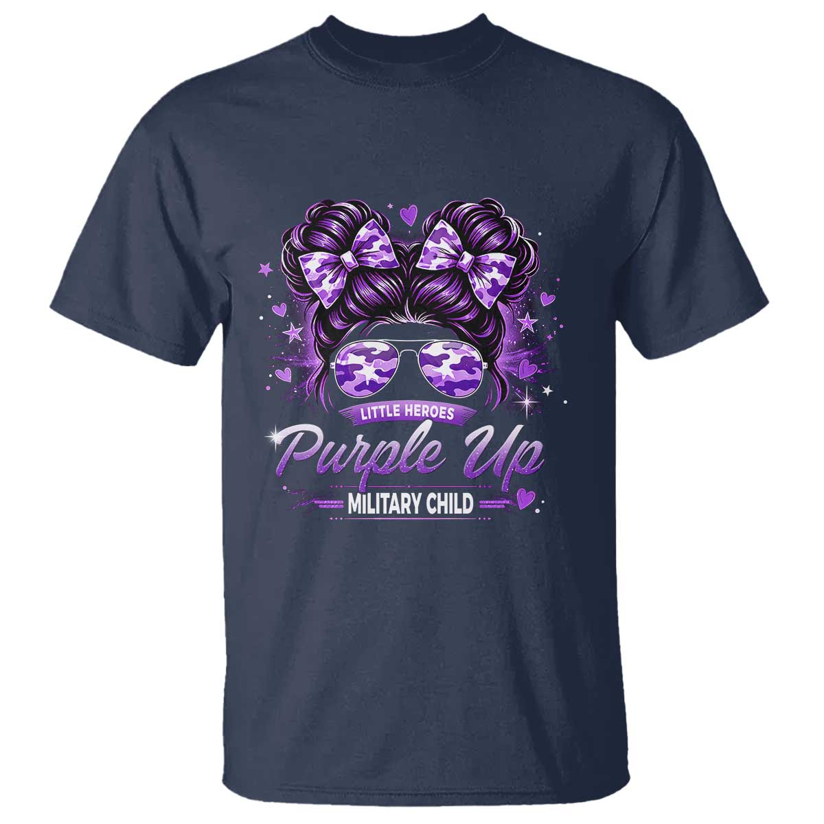 Purple Up Military Child T Shirt Camo Messy Bun Military Kid Month