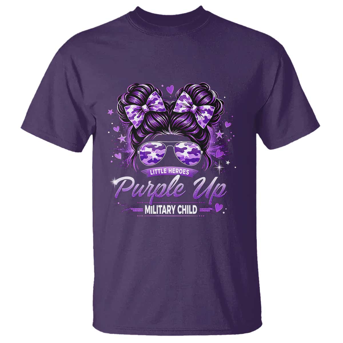 Purple Up Military Child T Shirt Camo Messy Bun Military Kid Month