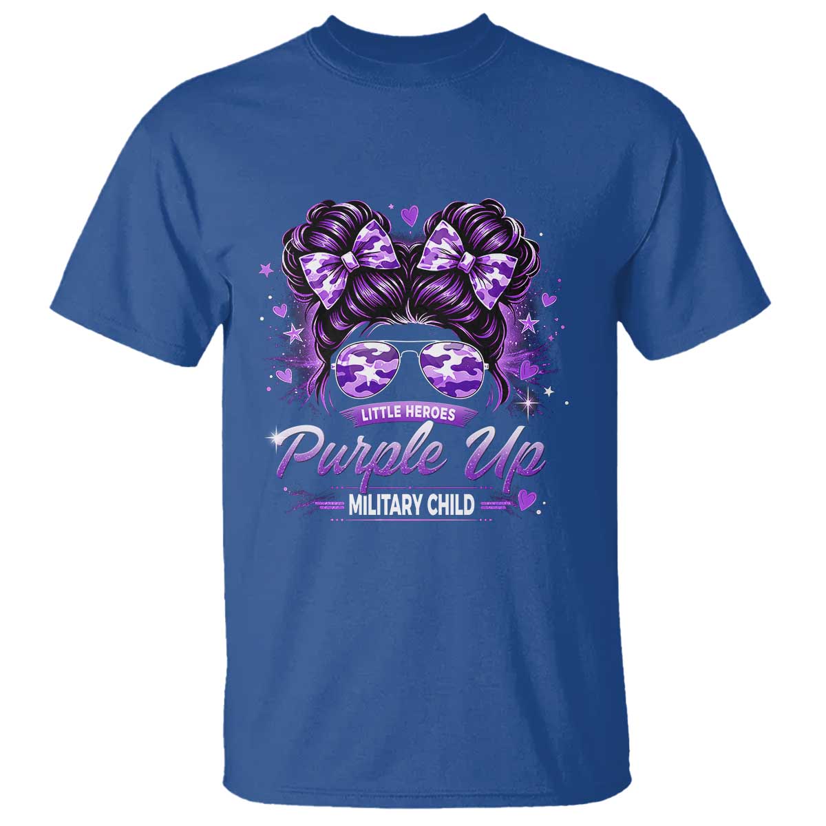 Purple Up Military Child T Shirt Camo Messy Bun Military Kid Month