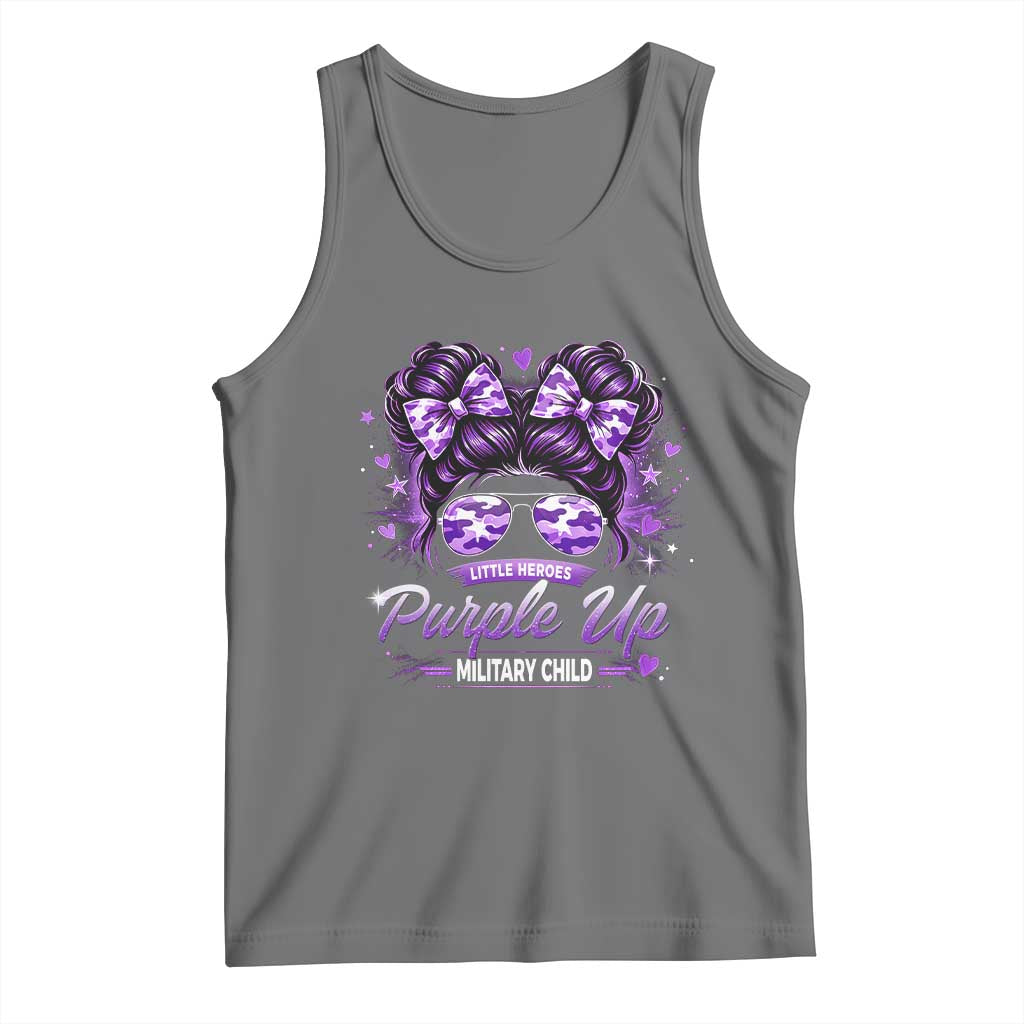 Purple Up Military Child Tank Top Camo Messy Bun Military Kid Month