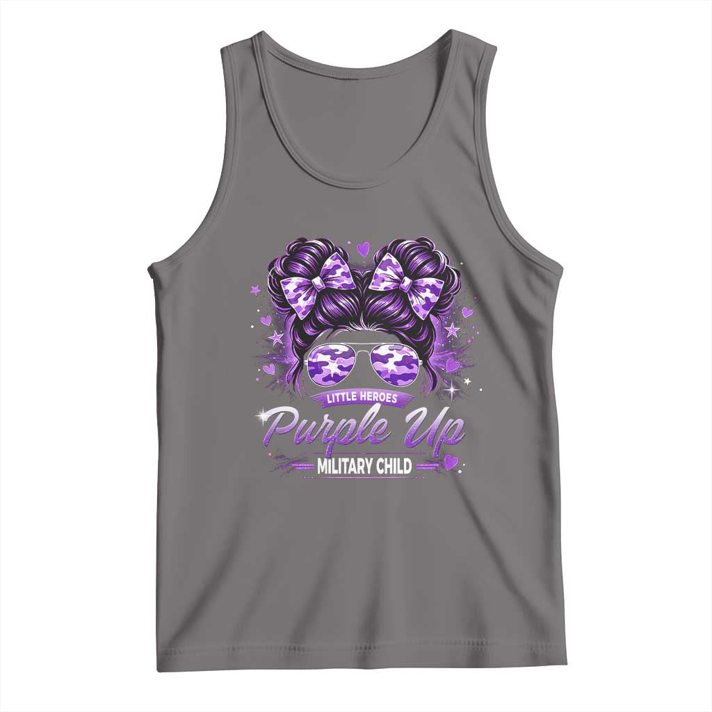 Purple Up Military Child Tank Top Camo Messy Bun Military Kid Month