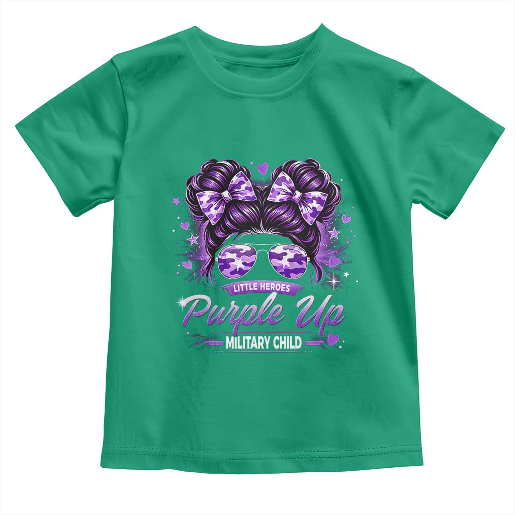Purple Up Military Child Toddler T Shirt Camo Messy Bun Military Kid Month