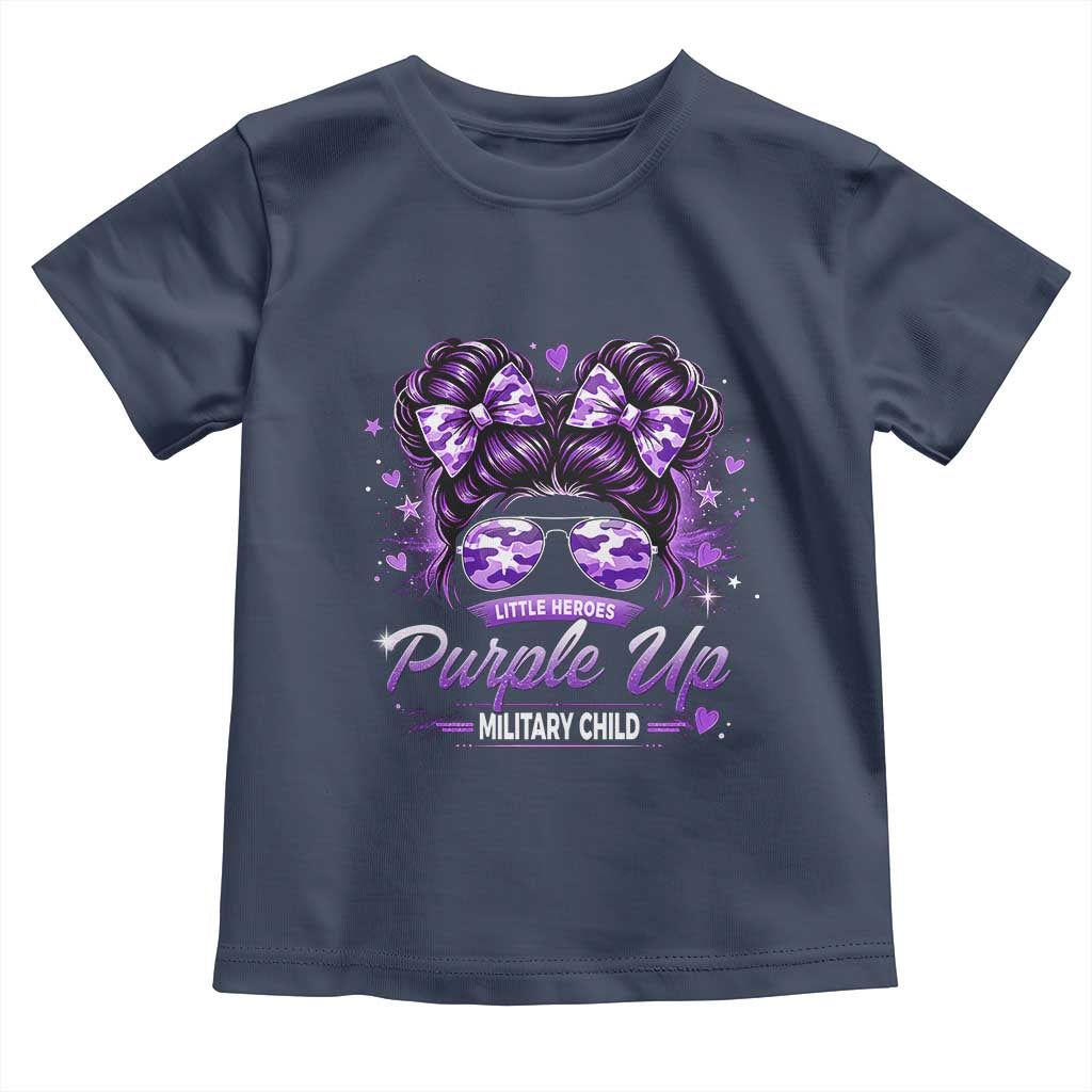 Purple Up Military Child Toddler T Shirt Camo Messy Bun Military Kid Month