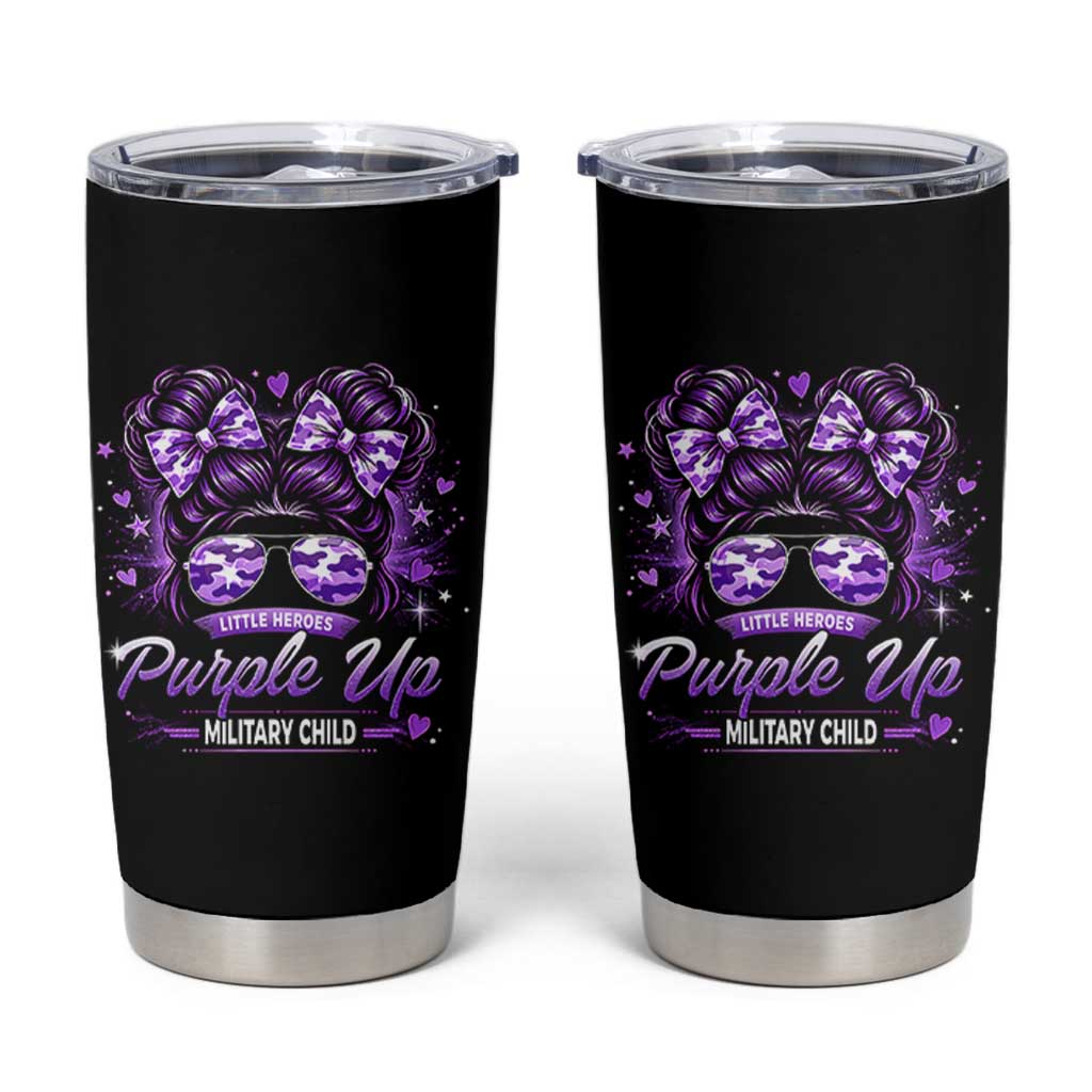 Purple Up Military Child Tumbler Cup Camo Messy Bun Military Kid Month