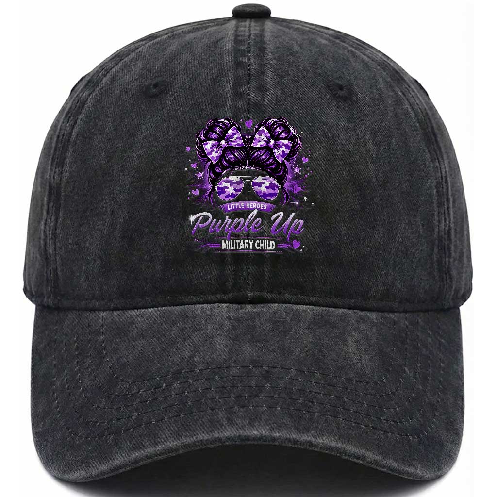 Purple Up Military Child Washed Cotton Baseball Cap Camo Messy Bun Military Kid Month
