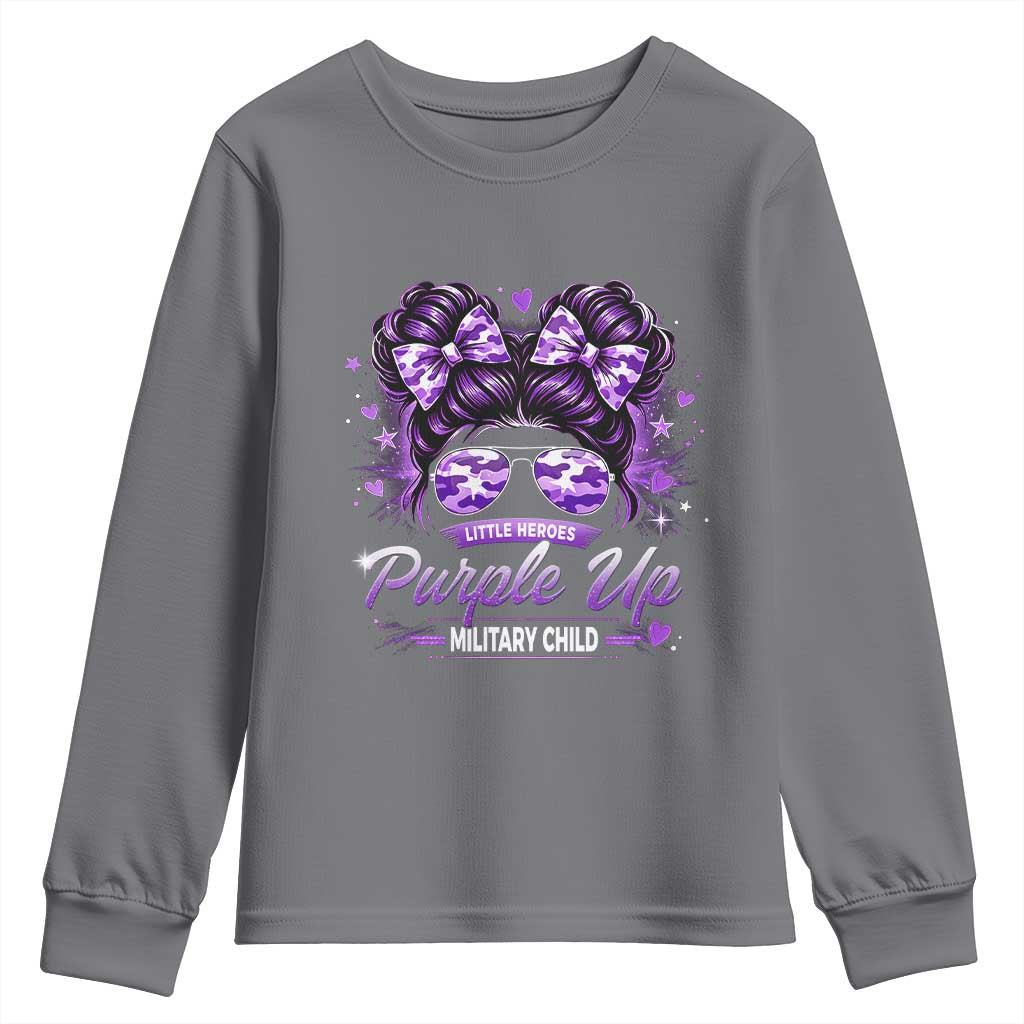 Purple Up Military Child Youth Sweatshirt Camo Messy Bun Military Kid Month