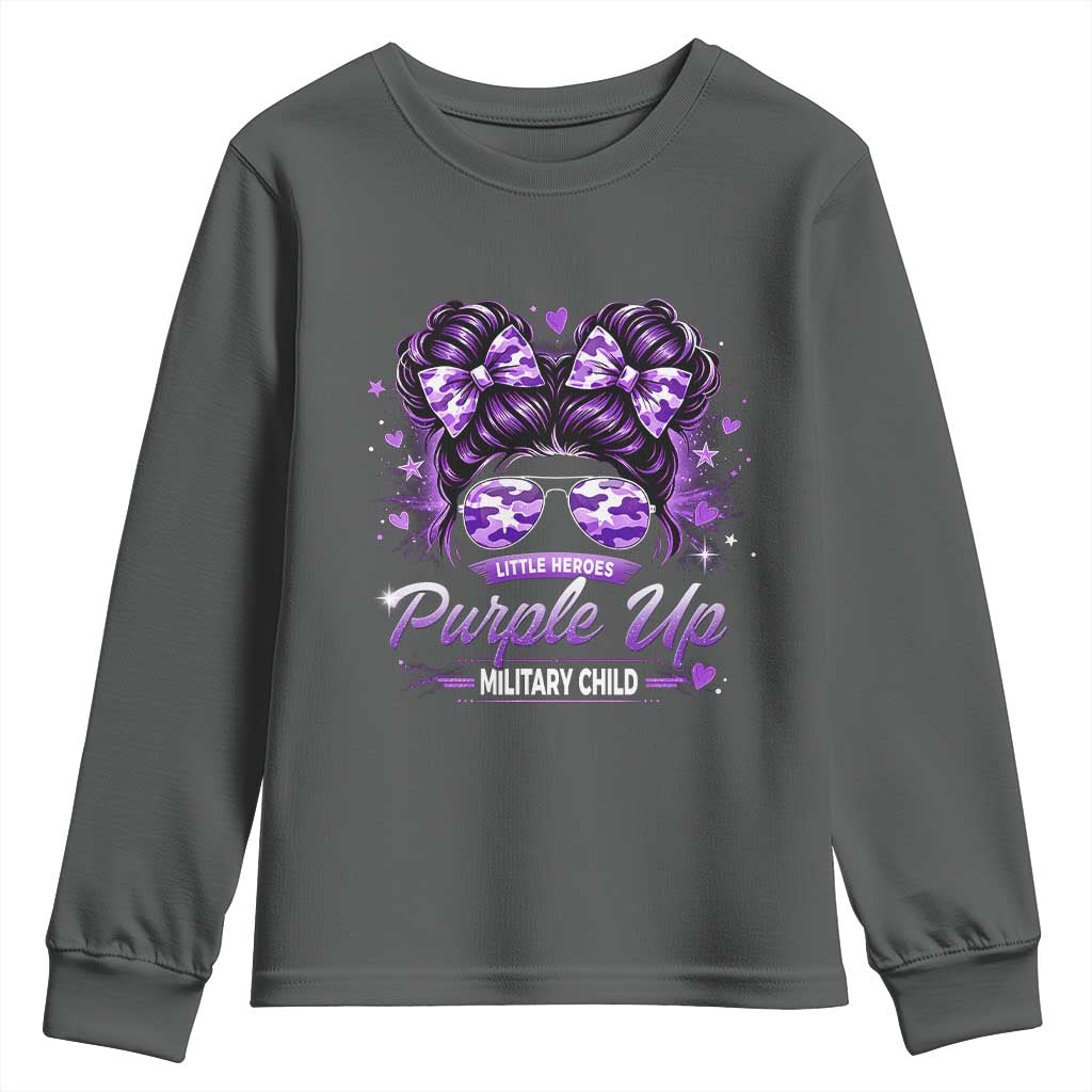 Purple Up Military Child Youth Sweatshirt Camo Messy Bun Military Kid Month