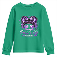 Purple Up Military Child Youth Sweatshirt Camo Messy Bun Military Kid Month