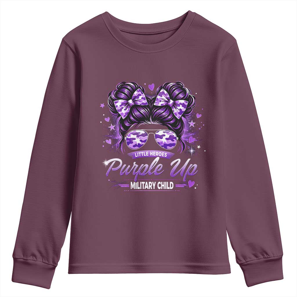 Purple Up Military Child Youth Sweatshirt Camo Messy Bun Military Kid Month