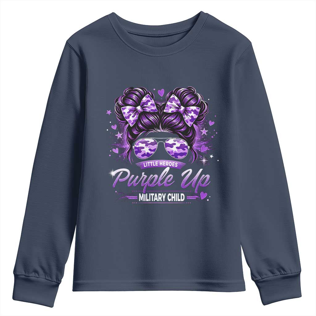 Purple Up Military Child Youth Sweatshirt Camo Messy Bun Military Kid Month