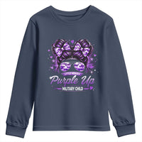 Purple Up Military Child Youth Sweatshirt Camo Messy Bun Military Kid Month