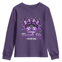 Purple Up Military Child Youth Sweatshirt Camo Messy Bun Military Kid Month