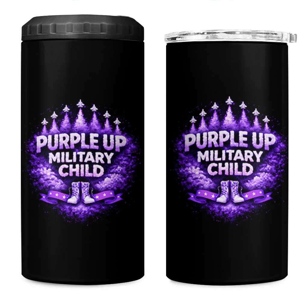 Purple Up Military Child 4 in 1 Can Cooler Tumbler Proud Military Kid