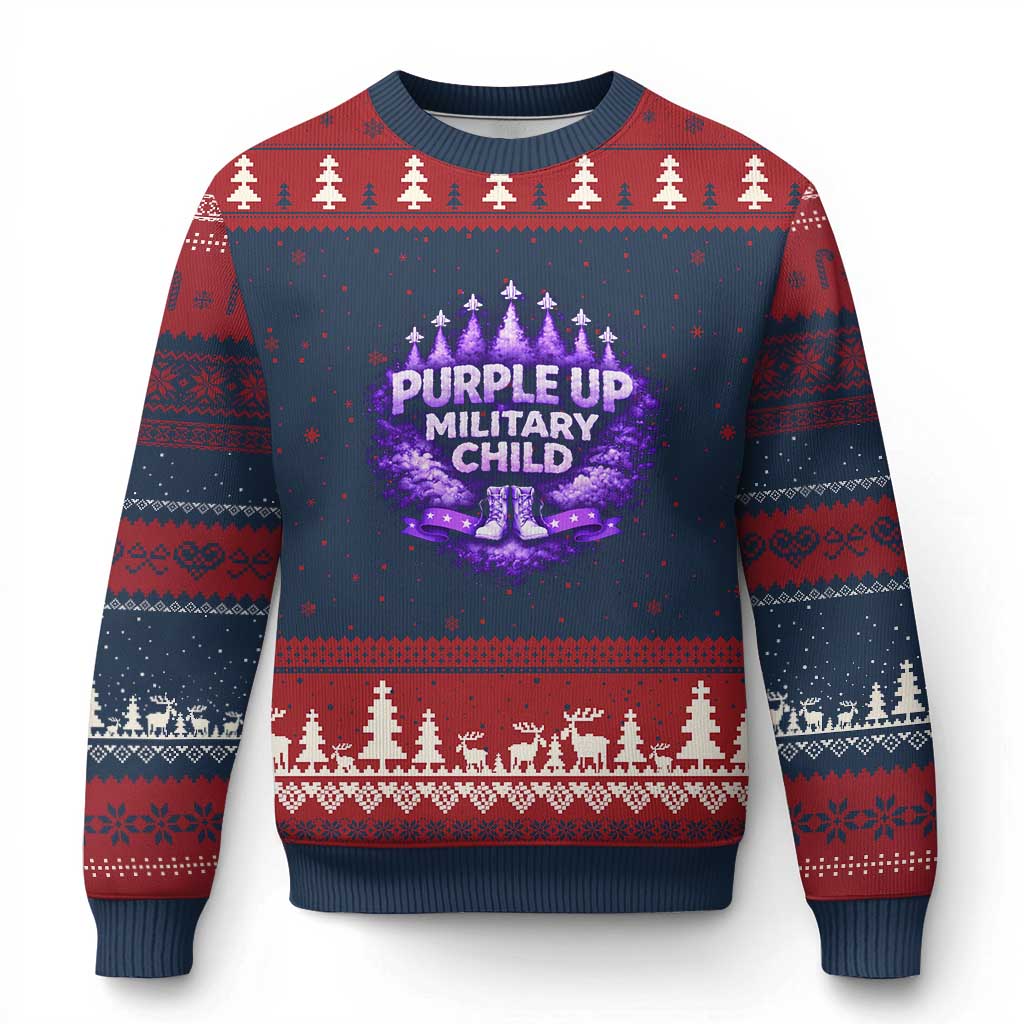 Purple Up Military Child Ugly Christmas Sweater Proud Military Kid