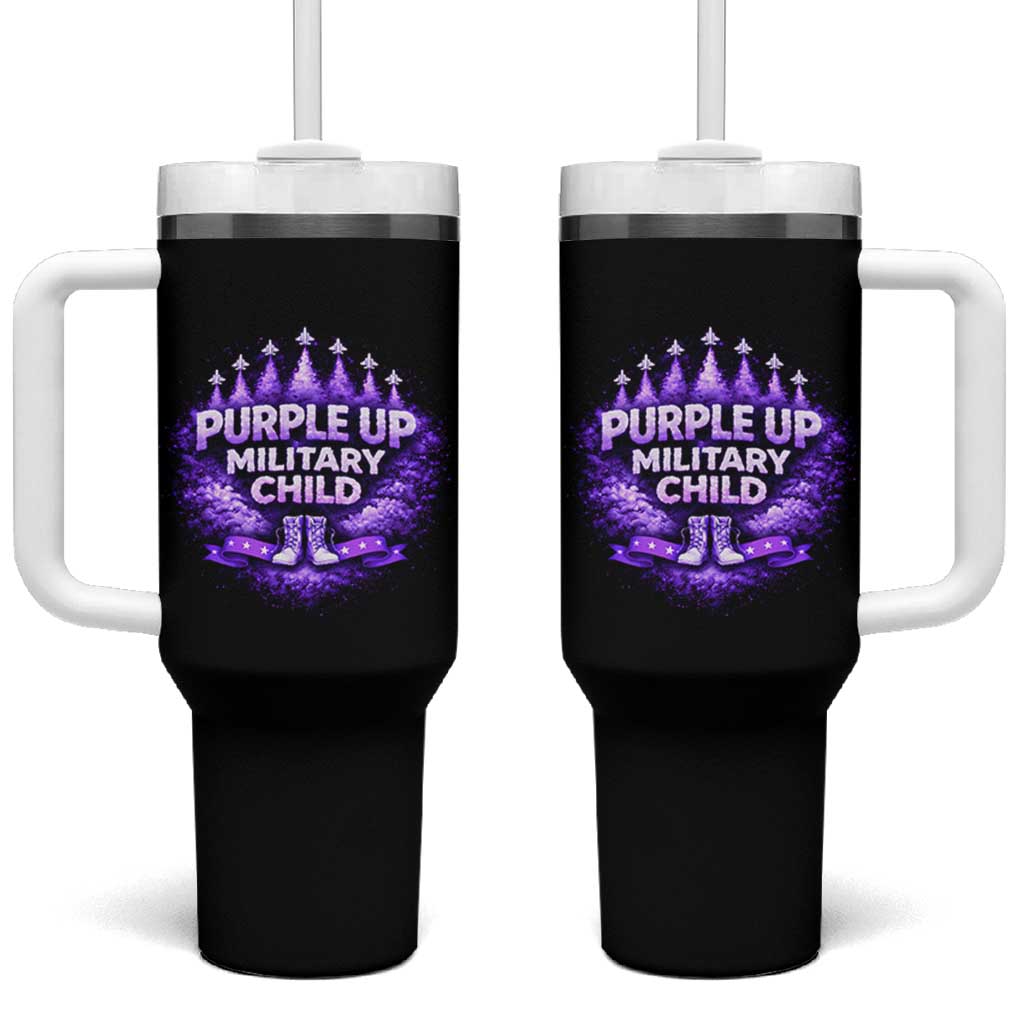 Purple Up Military Child Tumbler With Handle Proud Military Kid