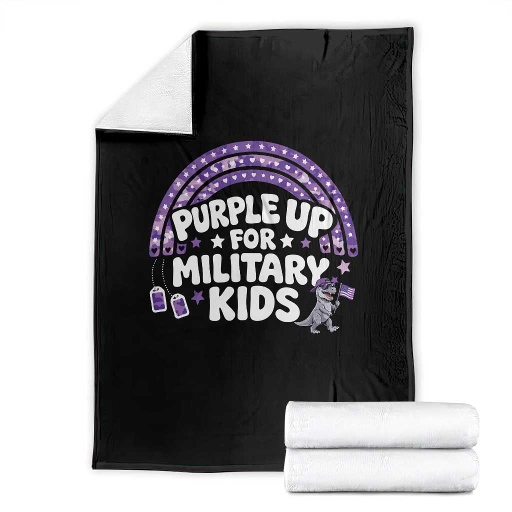 Purple Up For Military Kids Throw Blanket Cute Dino Dinosaur Proud Military Child Rainbow