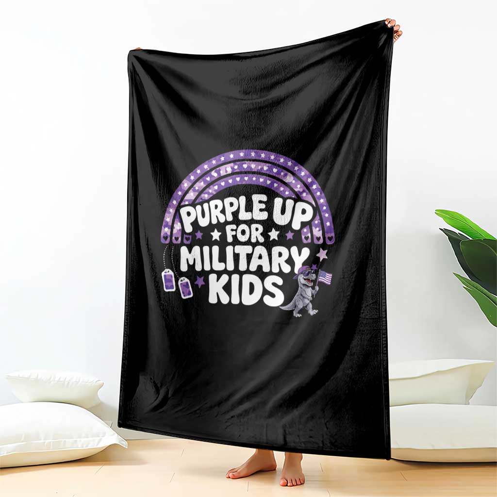 Purple Up For Military Kids Throw Blanket Cute Dino Dinosaur Proud Military Child Rainbow