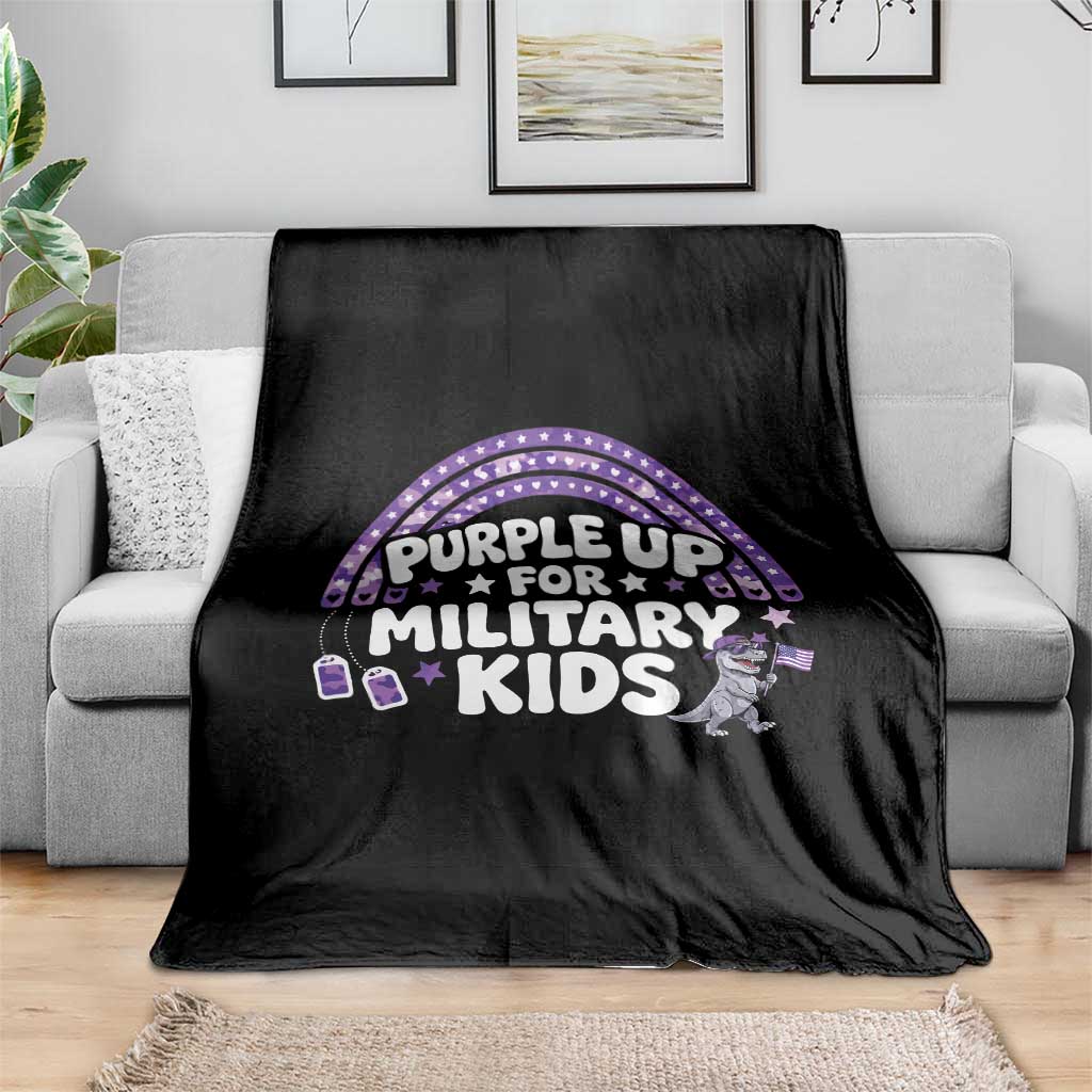 Purple Up For Military Kids Throw Blanket Cute Dino Dinosaur Proud Military Child Rainbow