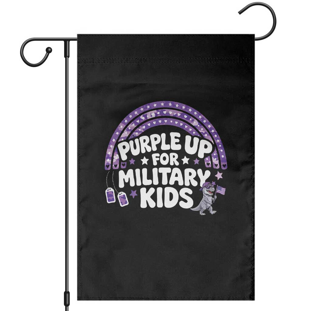 Purple Up For Military Kids Garden Flag Cute Dino Dinosaur Proud Military Child Rainbow