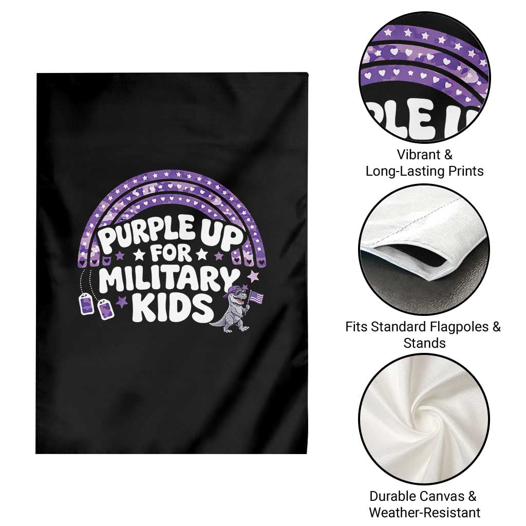 Purple Up For Military Kids Garden Flag Cute Dino Dinosaur Proud Military Child Rainbow