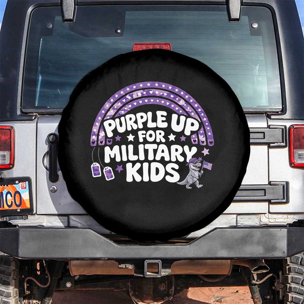 Purple Up For Military Kids Spare Tire Cover Cute Dino Dinosaur Proud Military Child Rainbow