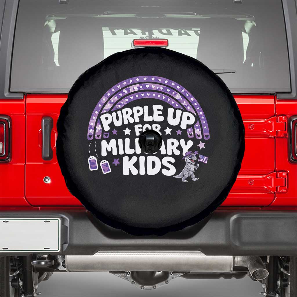 Purple Up For Military Kids Spare Tire Cover Cute Dino Dinosaur Proud Military Child Rainbow