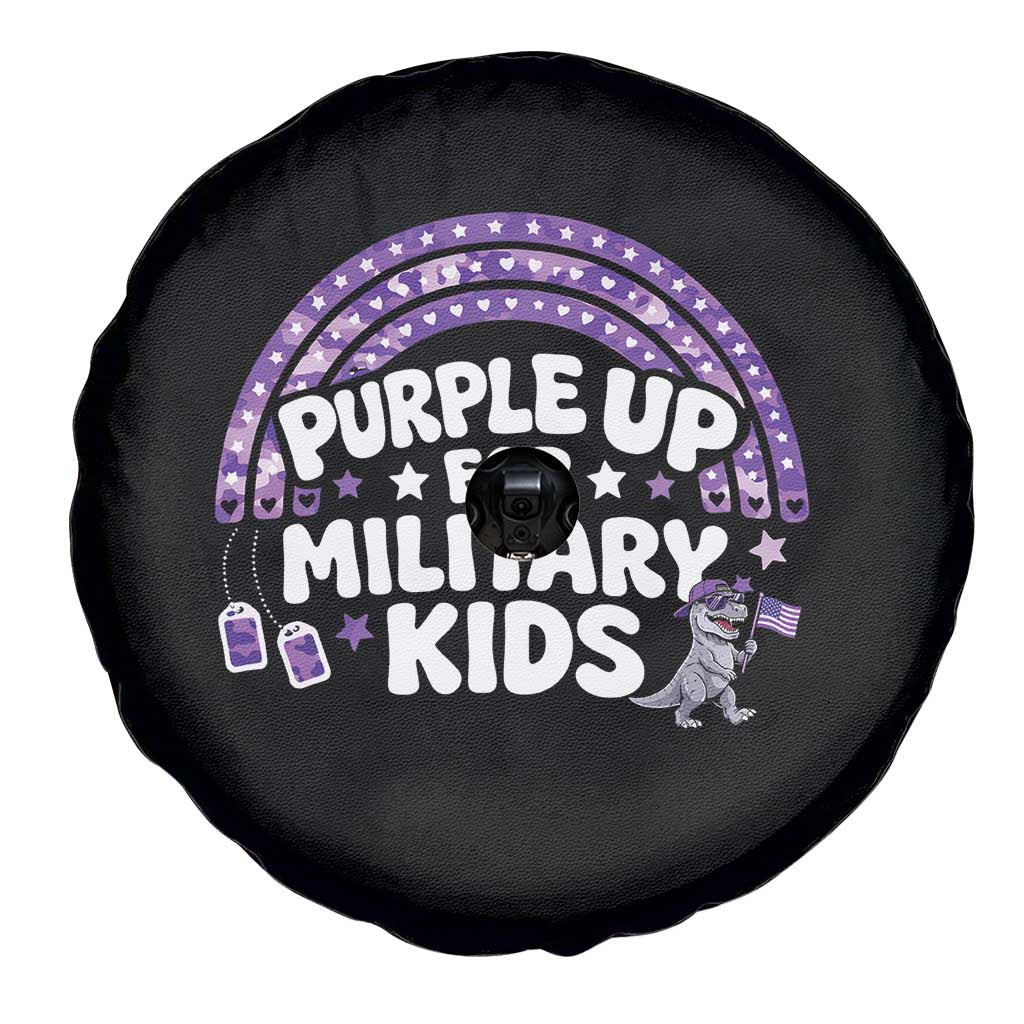 Purple Up For Military Kids Spare Tire Cover Cute Dino Dinosaur Proud Military Child Rainbow