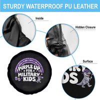 Purple Up For Military Kids Spare Tire Cover Cute Dino Dinosaur Proud Military Child Rainbow