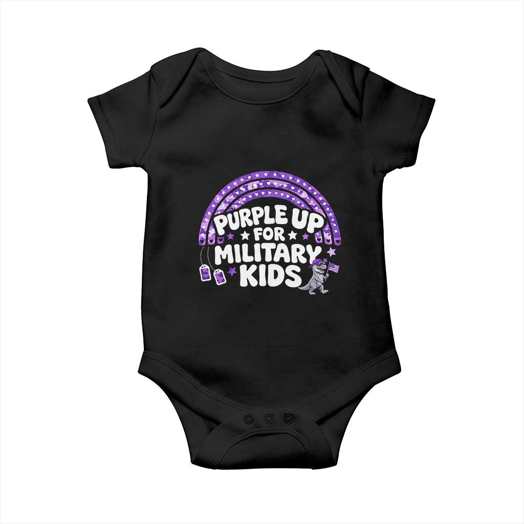 Purple Up For Military Kids Baby Onesie Cute Dino Dinosaur Proud Military Child Rainbow