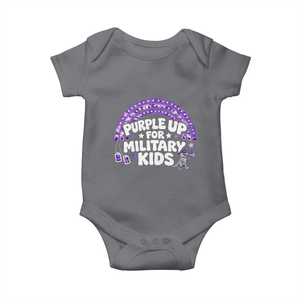 Purple Up For Military Kids Baby Onesie Cute Dino Dinosaur Proud Military Child Rainbow