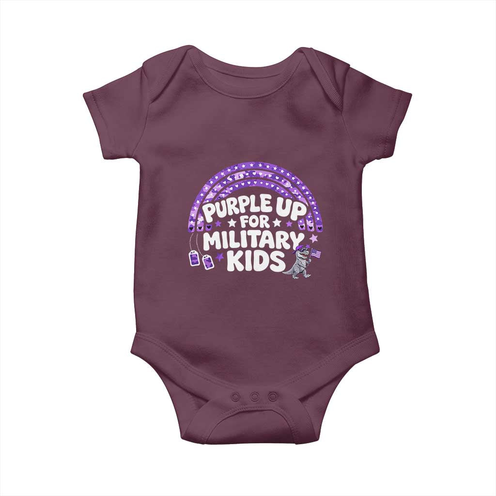 Purple Up For Military Kids Baby Onesie Cute Dino Dinosaur Proud Military Child Rainbow