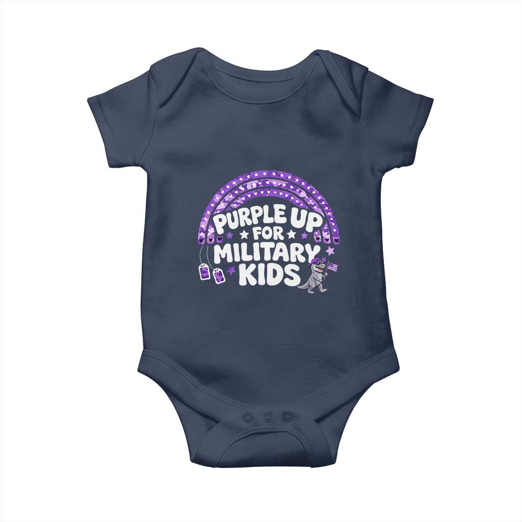 Purple Up For Military Kids Baby Onesie Cute Dino Dinosaur Proud Military Child Rainbow