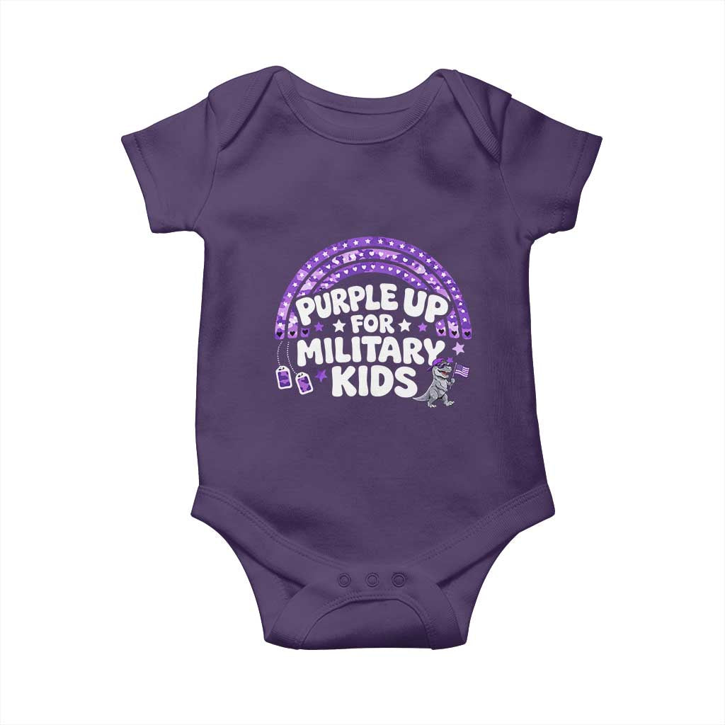 Purple Up For Military Kids Baby Onesie Cute Dino Dinosaur Proud Military Child Rainbow