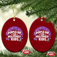 Purple Up For Military Kids Ceramic Ornament Cute Dino Dinosaur Proud Military Child Rainbow