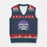 Purple Up For Military Kids V-Neck Knit Sweater Vest Cute Dino Dinosaur Proud Military Child Rainbow