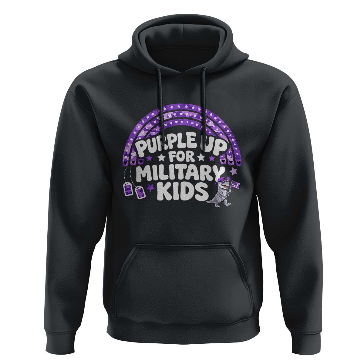 Purple Up For Military Kids Hoodie Cute Dino Dinosaur Proud Military Child Rainbow