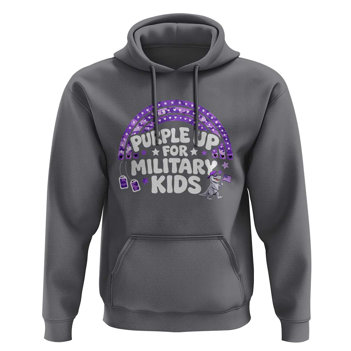 Purple Up For Military Kids Hoodie Cute Dino Dinosaur Proud Military Child Rainbow