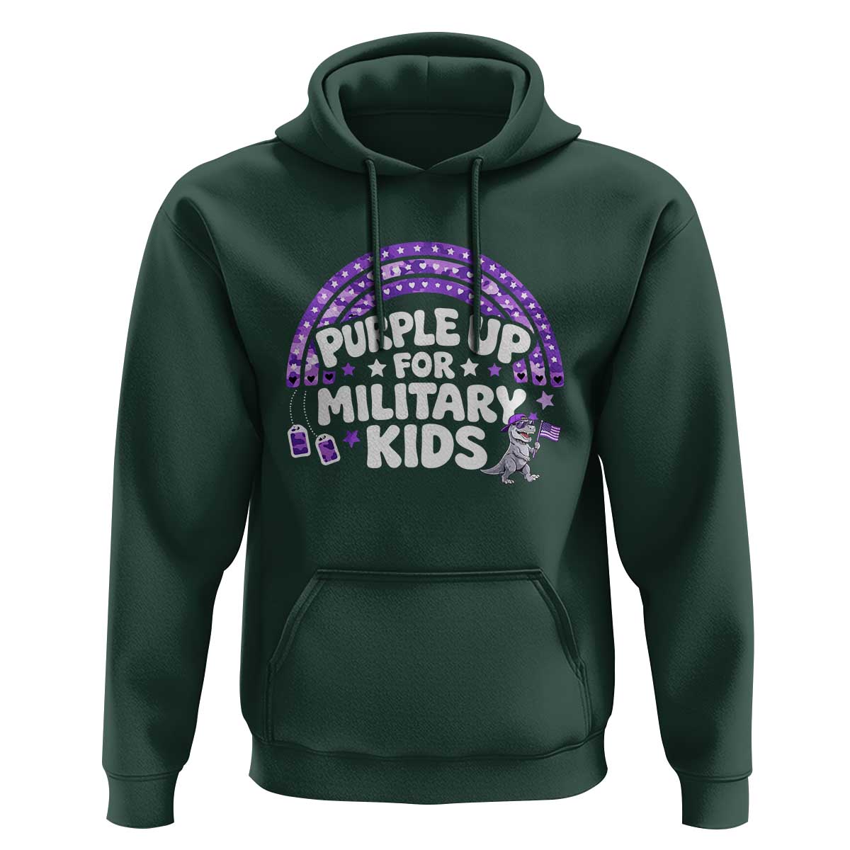 Purple Up For Military Kids Hoodie Cute Dino Dinosaur Proud Military Child Rainbow