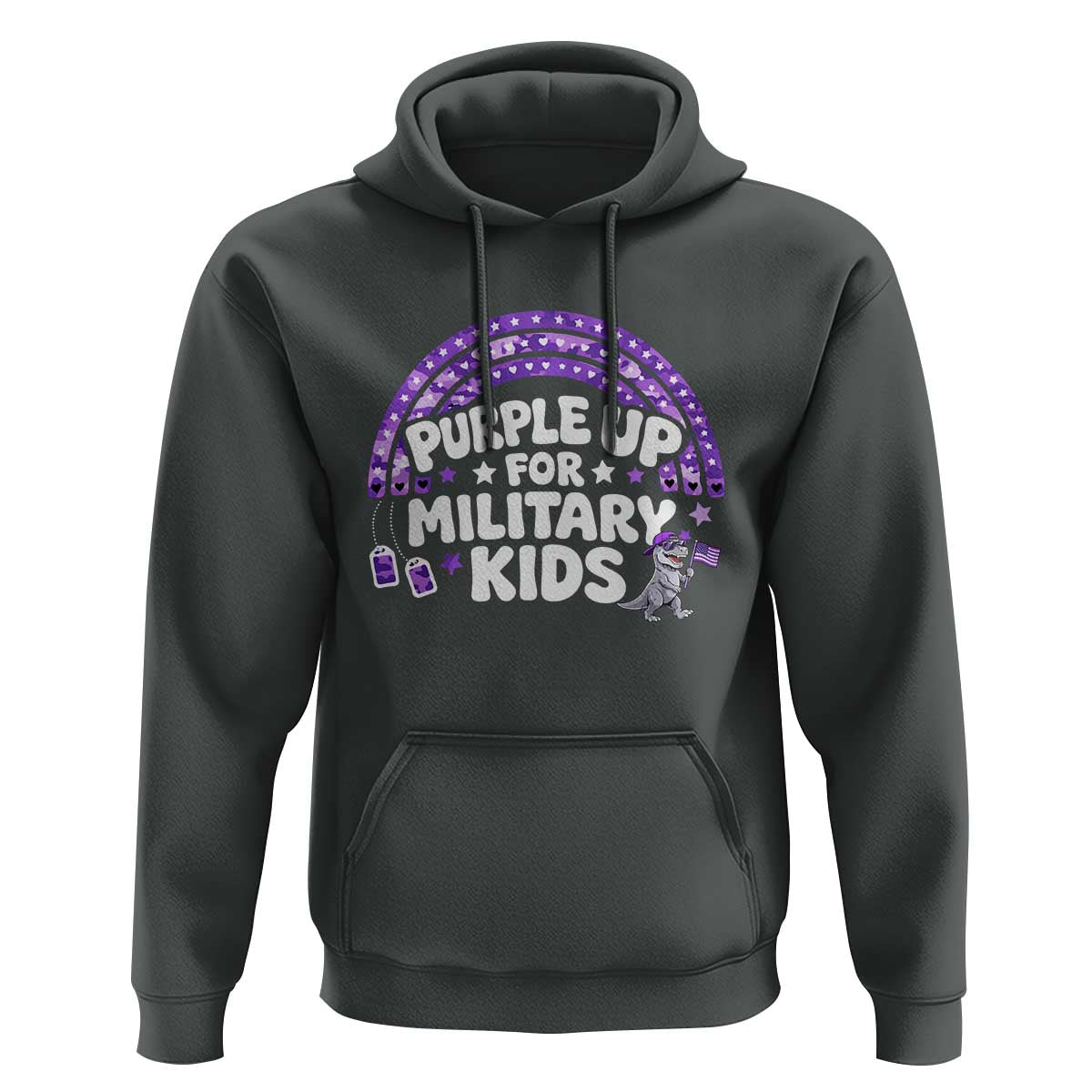 Purple Up For Military Kids Hoodie Cute Dino Dinosaur Proud Military Child Rainbow