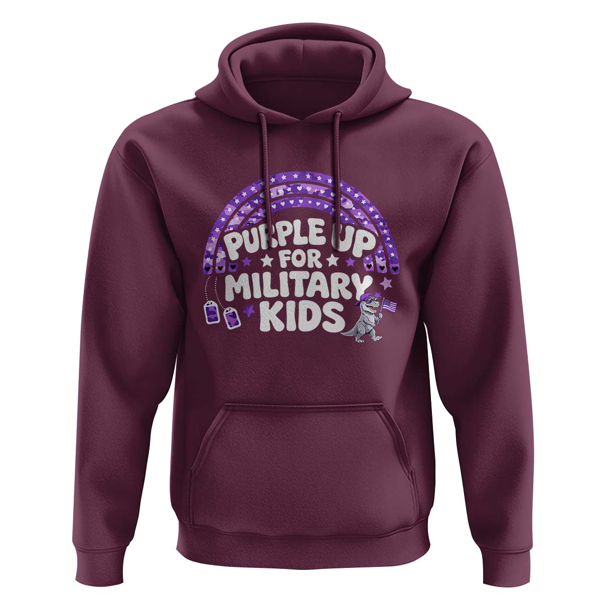 Purple Up For Military Kids Hoodie Cute Dino Dinosaur Proud Military Child Rainbow
