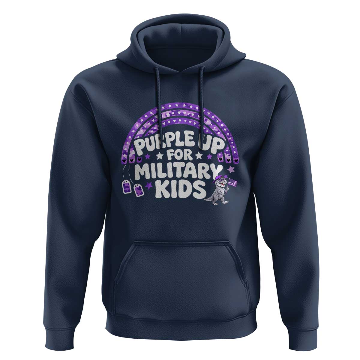 Purple Up For Military Kids Hoodie Cute Dino Dinosaur Proud Military Child Rainbow