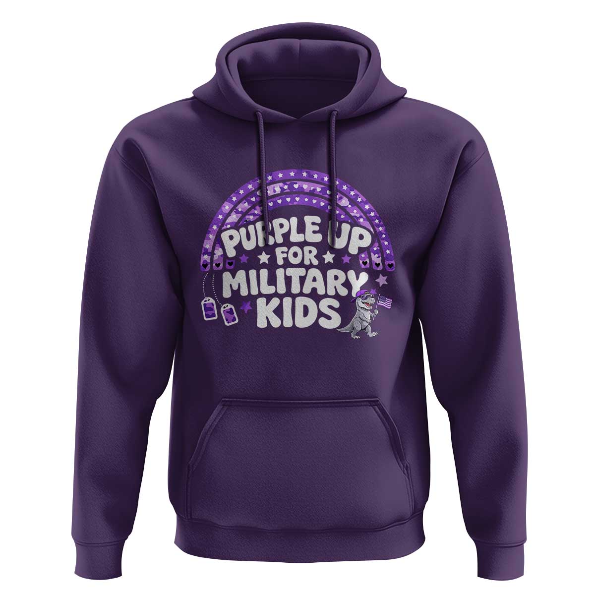 Purple Up For Military Kids Hoodie Cute Dino Dinosaur Proud Military Child Rainbow
