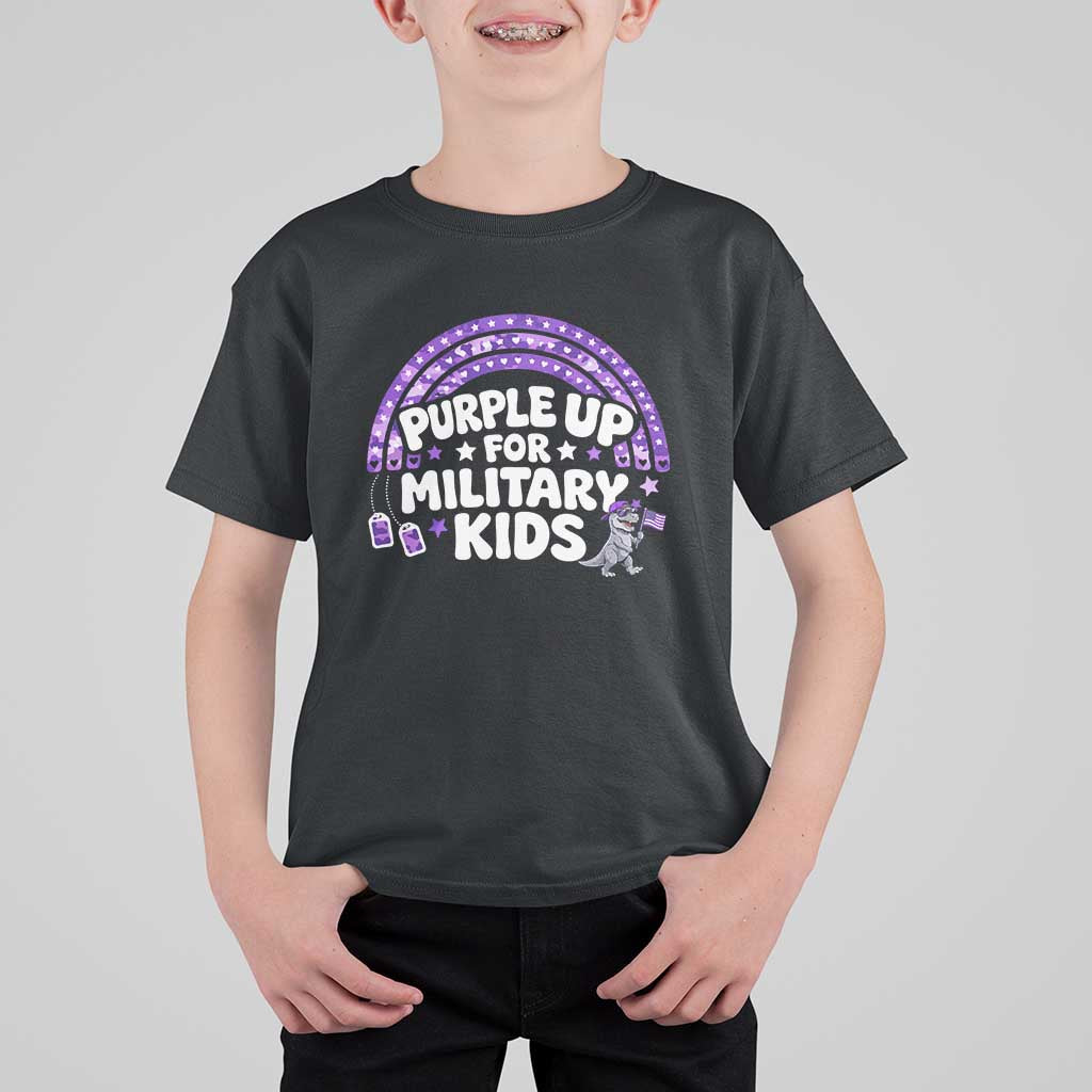 Purple Up For Military Kids T Shirt For Kid Cute Dino Dinosaur Proud Military Child Rainbow